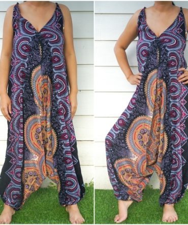 Black Mandala Boho Hippie Jumpsuit Rompers