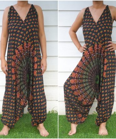 Black Chakra Hippie Jumpsuits, Boho Rompers, Festival Clothing