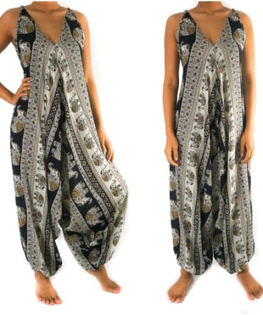 Black Elephant Boho Hippie Jumpsuit Rompers