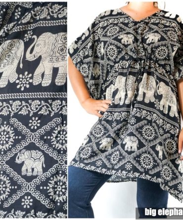 Boho Elephant Kaftan Shirt Short Dress