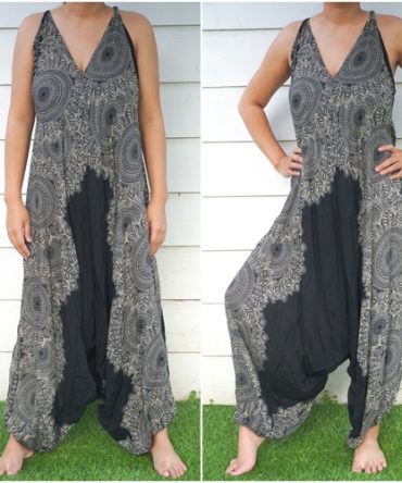 Black Lotus Boho Hippie Jumpsuit Rompers