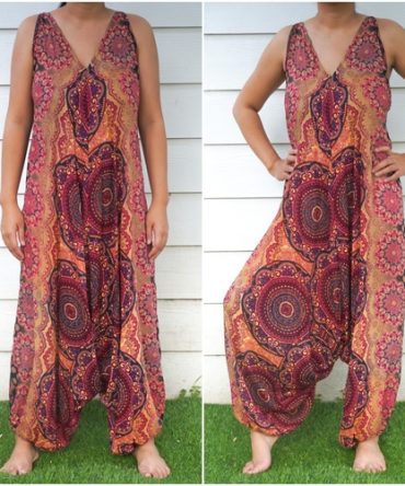 Orange Boho Hippie Rompers Jumpsuits