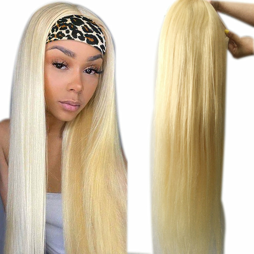 Straight 1B/613 Headband Human Hair Wigs For Black Women Blonde Scarf - Image 5