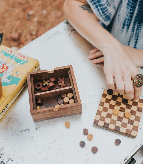 Checkers and Tic Tac Toe Game Set - Handcrafted Wood - Image 4
