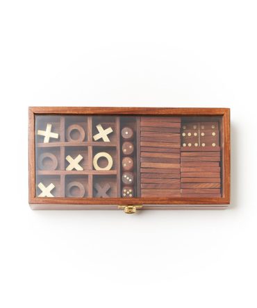 3-in-1 Game Set Dice, Dominoes, Tic Tac Toe - Handcrafted Wood