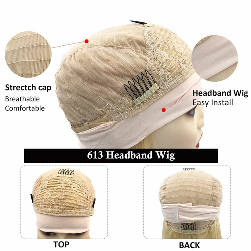 Straight 1B/613 Headband Human Hair Wigs For Black Women Blonde Scarf - Image 8