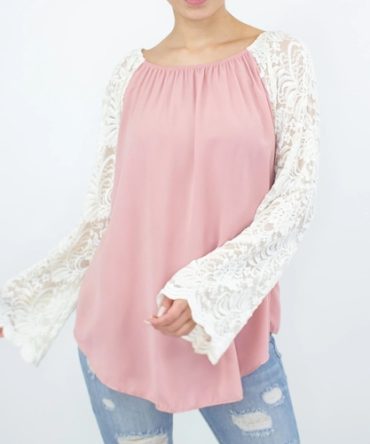 Lace Sleeve Backless Top - Rose