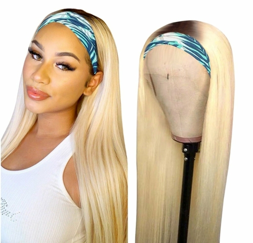 Straight 1B/613 Headband Human Hair Wigs For Black Women Blonde Scarf - Image 3