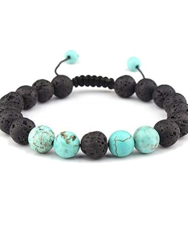 Adjustable Anxiety Diffusing Lava Stone Bracelet w/Turquoise Stones