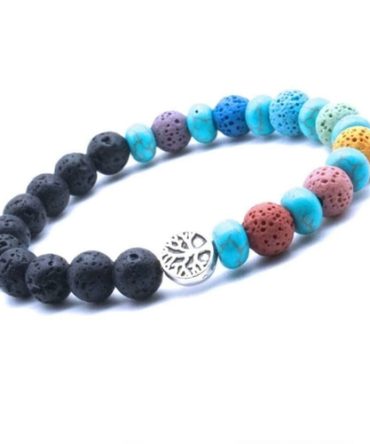 Tree of life Seven Chakra and Turquoise Beads Lava Stone Bracelet