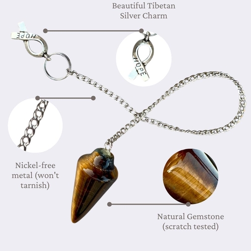 Natural Tigers Eye Pendulum with Mystery Charm | Bag Charm - Image 5