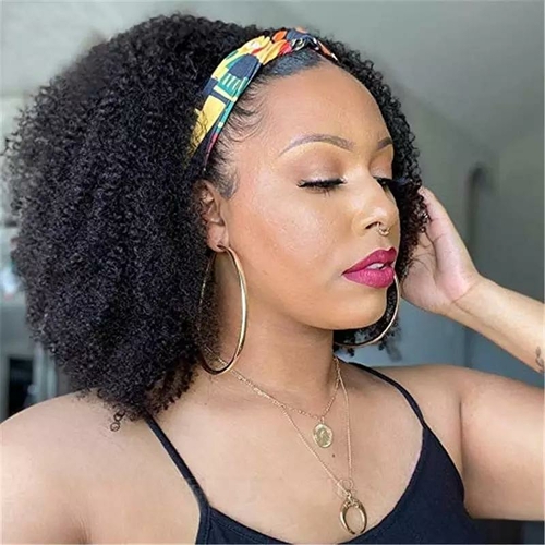 Headband Wig Afro Kinky Curly Human Hair Scarf Wig No GLUE Easy Wear - Image 5
