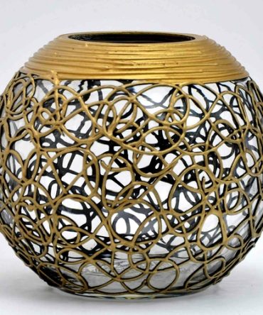 Handpainted Glass Vase | Gold Infinity | Painted Pink Flowers Art Glas