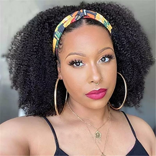 Headband Wig Afro Kinky Curly Human Hair Scarf Wig No GLUE Easy Wear - Image 2