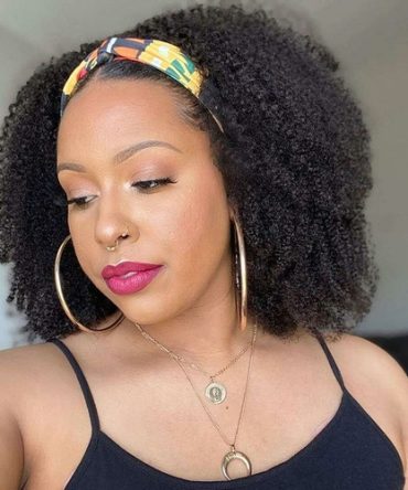 Headband Wig Afro Kinky Curly Human Hair Scarf Wig No GLUE Easy Wear
