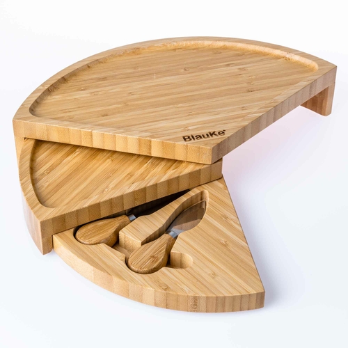 Bamboo Cheese Board and Knife Set - 14 Inch Swiveling Charcuterie - Image 12
