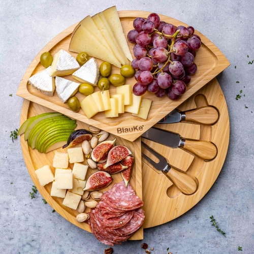Bamboo Cheese Board and Knife Set - 14 Inch Swiveling Charcuterie - Image 8