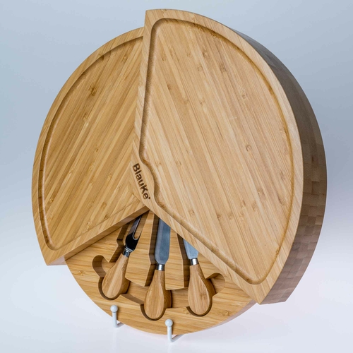 Bamboo Cheese Board and Knife Set - 14 Inch Swiveling Charcuterie - Image 10