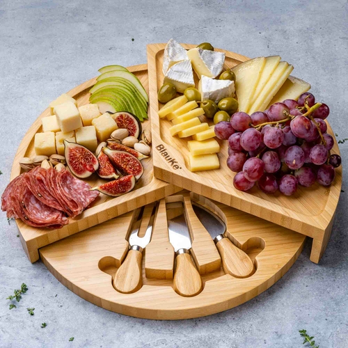 Bamboo Cheese Board and Knife Set - 14 Inch Swiveling Charcuterie - Image 9