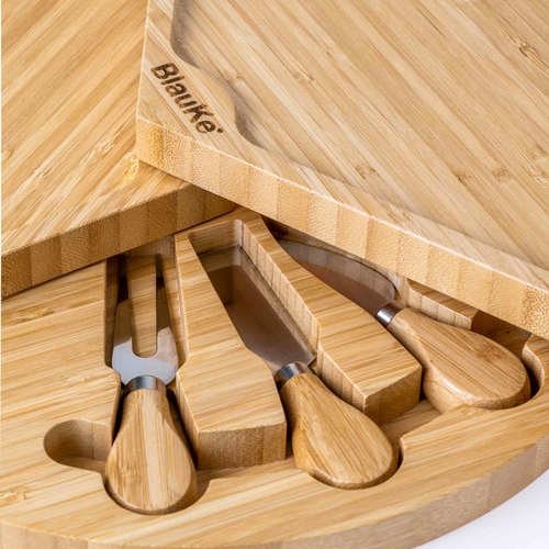Bamboo Cheese Board and Knife Set - 14 Inch Swiveling Charcuterie - Image 11
