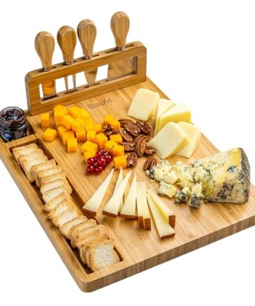 Bamboo Cheese Board and Knife Set - 14x11 inch Charcuterie Board with