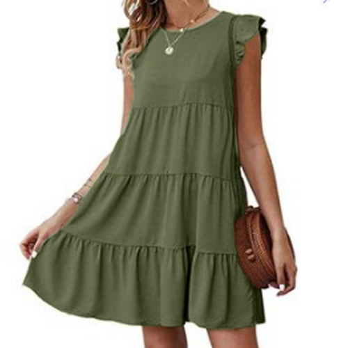 Womens Flowy Dress with Cap Sleeves - Image 2