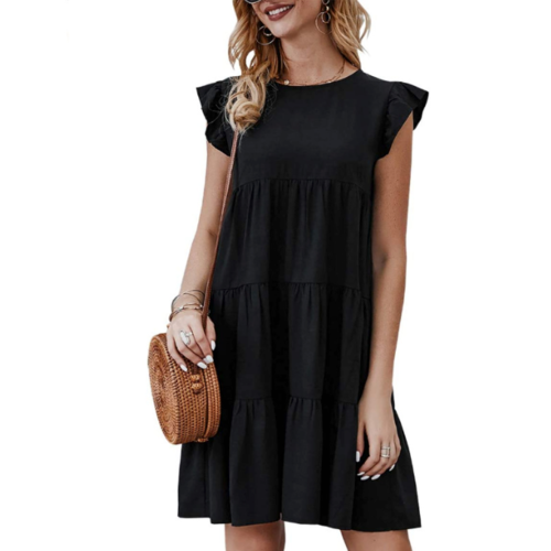 Womens Flowy Dress with Cap Sleeves - Image 4