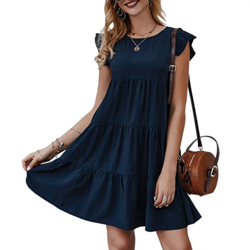 Womens Flowy Dress with Cap Sleeves - Image 3