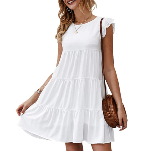 Womens Flowy Dress with Cap Sleeves - Image 5
