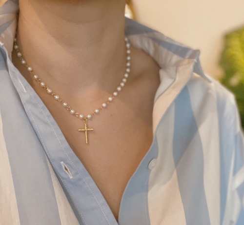 Cabled Cross Pendant Necklace - Image 4