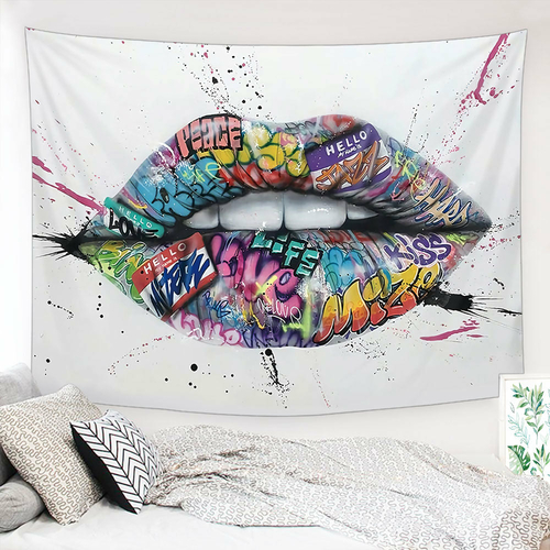 Sexy Glossy Lips Tapestry, Lips Bitting Wall Hanging, Living Room - Image 2