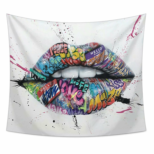 Sexy Glossy Lips Tapestry, Lips Bitting Wall Hanging, Living Room - Image 3