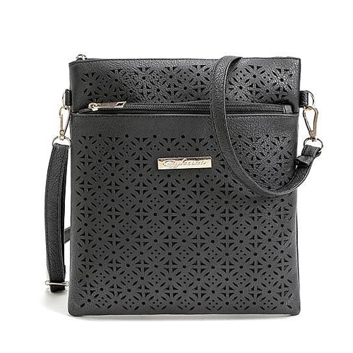 Classic Square Crossbody Bag with Floral Cutout Accent - Image 11
