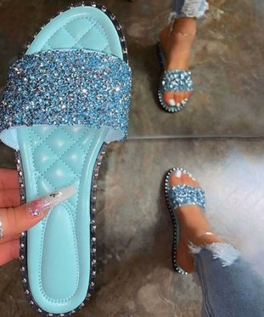 Crystal  Women Slippers Bling Bling Flats Female Beach Shoes Summer