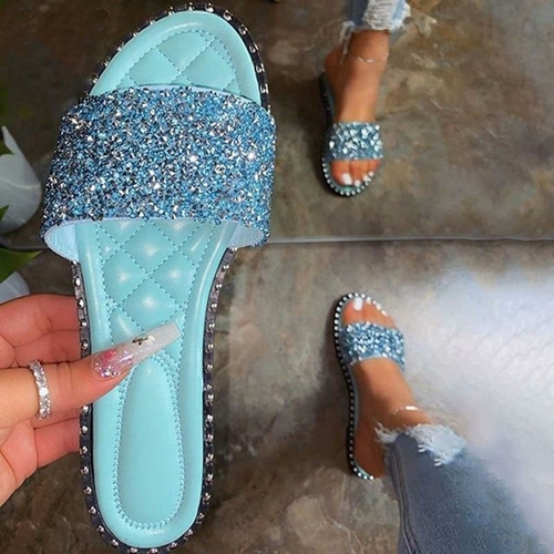 Crystal Women Slippers Bling Bling Flats Female Beach Shoes Summer - Image 2