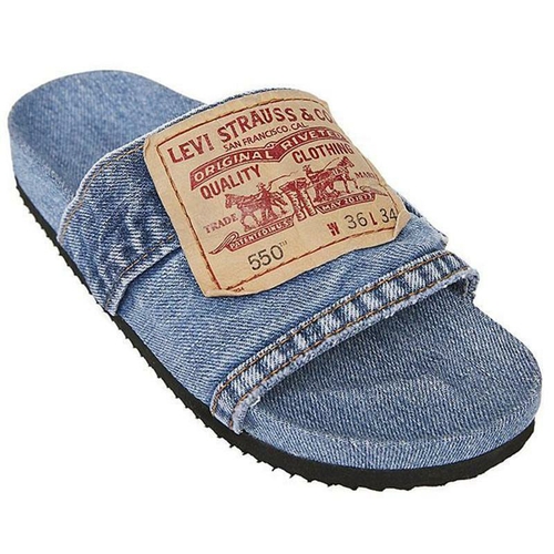 Denim Women's Cool Round Head Flat Slides Blue/Black - Image 2