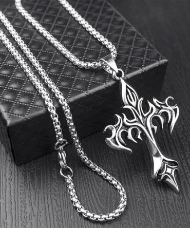 Flaming Gothic Style Cross Necklace