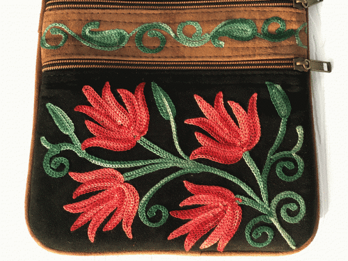 Suede Embroidered Five Zipper Cross-Body Bag - Image 5