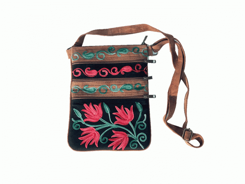 Suede Embroidered Five Zipper Cross-Body Bag - Image 3