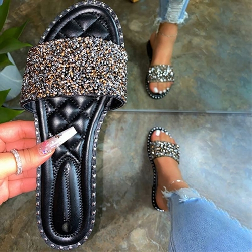 Crystal Women Slippers Bling Bling Flats Female Beach Shoes Summer - Image 5