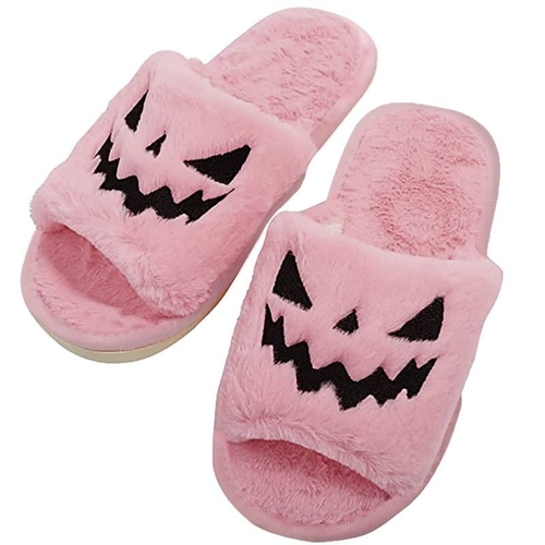 Halloween Pumpkin Fuzzy Slippers Soft Plush Cozy Open Toe Women Slides - Image 4
