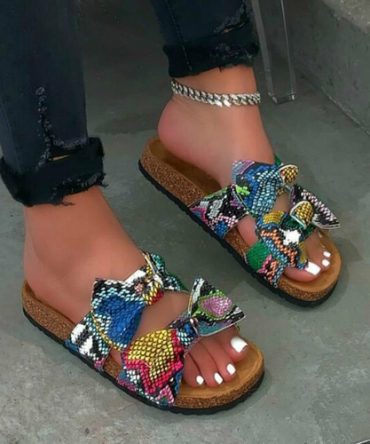 Women Slides 2 Straps Comfy Bow Slide Sandals Snake