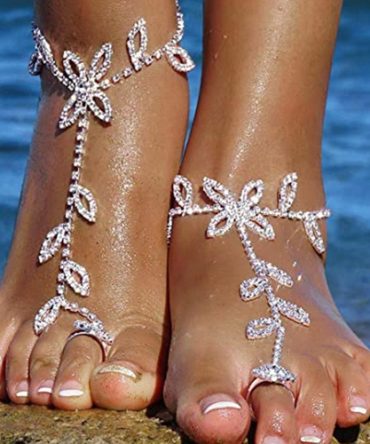 1PC Beach Wedding Jewelry Anklet with Rhinestone Toe Ring Leaf Bridal