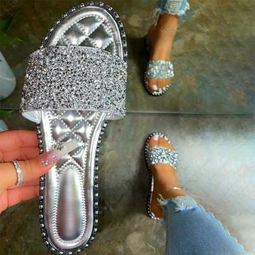 Crystal Women Slippers Bling Bling Flats Female Beach Shoes Summer - Image 4