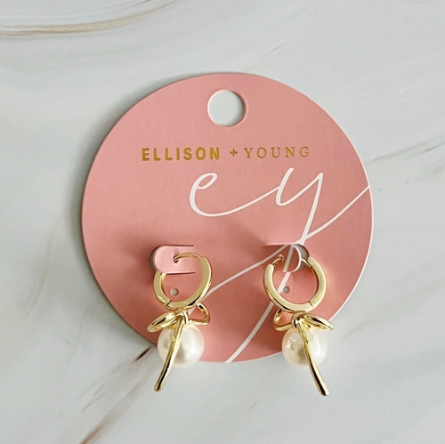 Bowed With Pearl Drop Earrings - Image 4