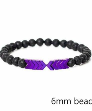 Purple Chromatic Moonstone Arrows and Lava Stones Bracelet