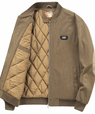 Mens Round Collar Winter Zipped Up Elbow Patch Jacket