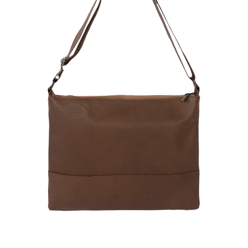 Cross-Body Bag in Brown Leather with Coral and Green Stripe - Image 6