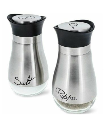 Salt and Pepper Shakers Stainless Steel Glass Set BPA Free, 4oz