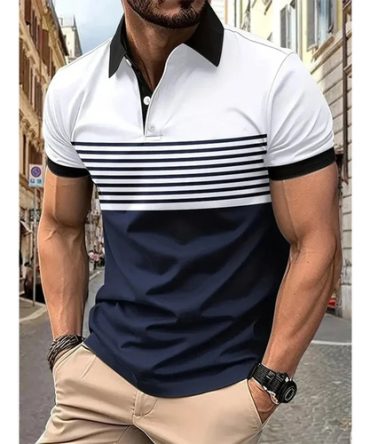 Mens Casual Stripe Short Sleeve Polo Shirt
